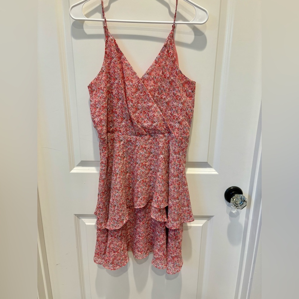 Skies Are Blue Pink floral tiered ruffle dress size M